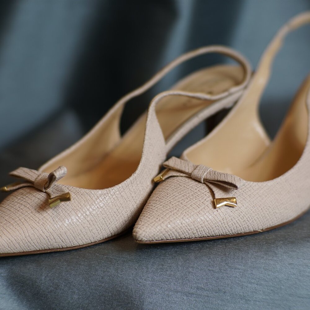 Kate Spade Pale Leather Sling Backs with Bows